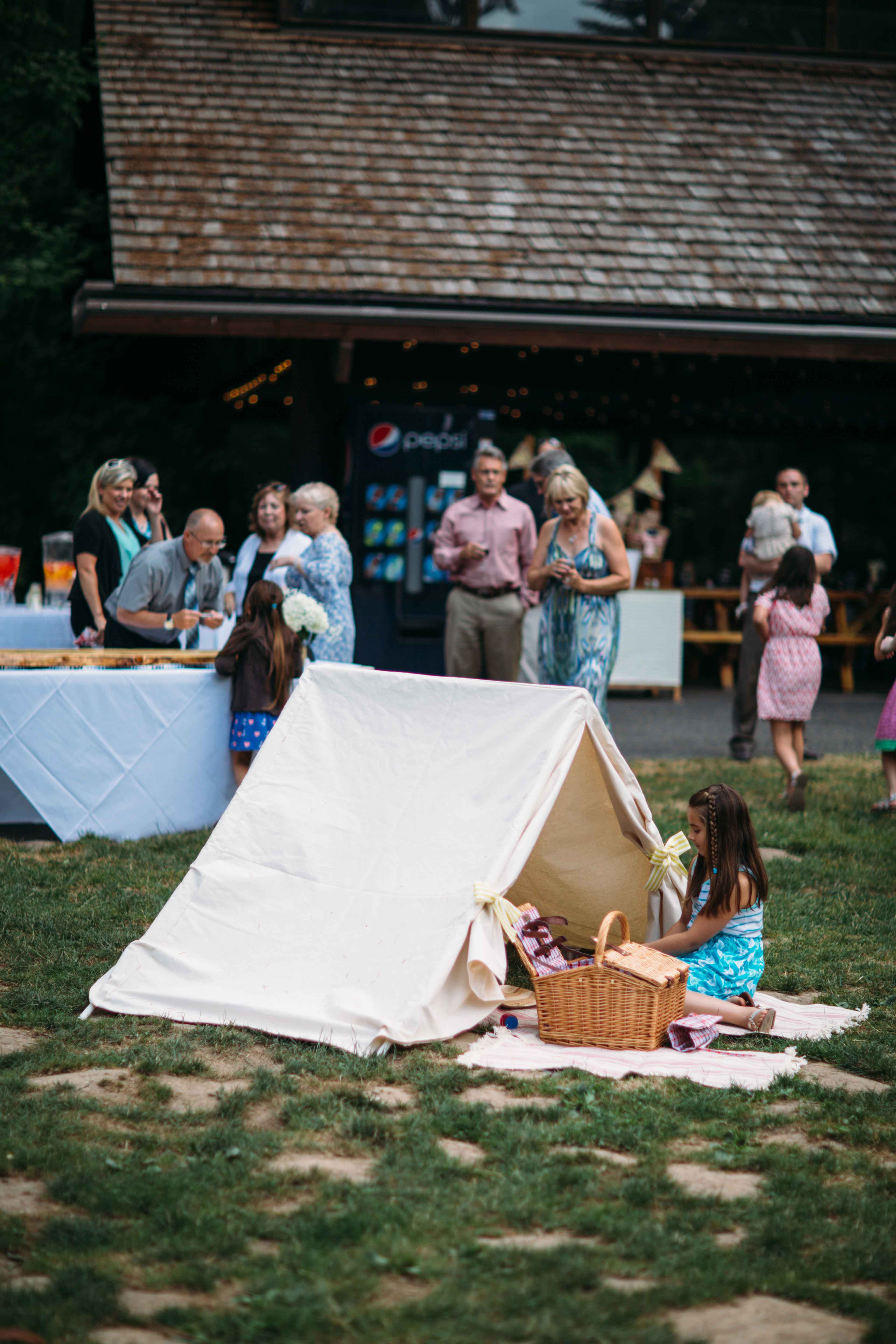 Wedding party with kids' play tent